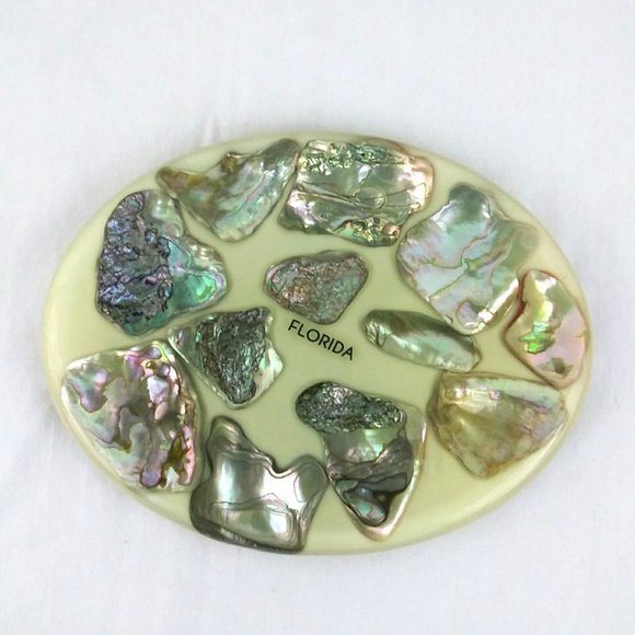 𝅺VINTAGE Original Designs Abalone Oyster Shell Florida Souvenir Hot Plate - Picture 1 of 6